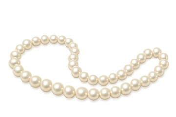 Obraz premium Elegant pearl necklace featuring glossy white beads forming a classic loop design, symbolizing luxury and sophisticated fashion
