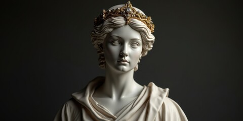 Obraz premium Stunning statue of a goddess with golden crown, perfect for mythology projects or elegant historical designs and royalty themed concepts