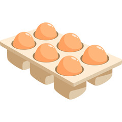 Six Light Brown Eggs in a Cardboard Carton on a White Background with a Transparent Overlay