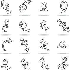 Collection of Hand Drawn Swirling Arrows and Curvy Lines.