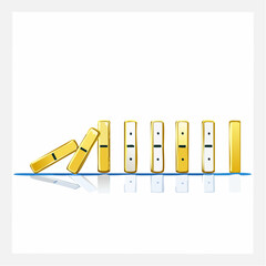 A single domino fallen flat, triggering a chain reaction of toppled pieces along the row.