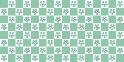 Green flower checkerboard pattern background. Seamless floral design in green tones, ideal for wallpapers, textiles, wrapping, and digital decoration.