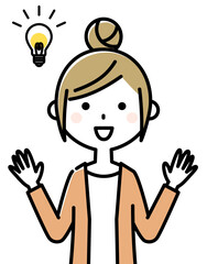 若い女性　ママ　ひらめく