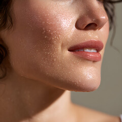 Close-up of a Woman's Radiant, Hydrated Skin with a Dewy Glow and Fresh Complexion