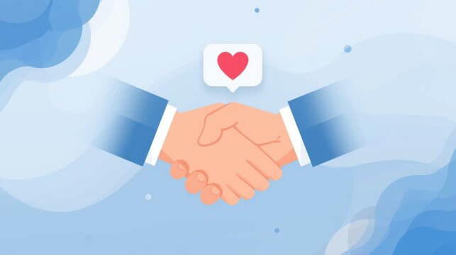 Business partnership handshake with heart symbol represents successful deals, love for collaboration, and building trust in modern business agreements