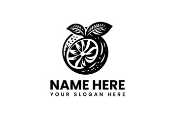 Stylized Black and White Logo Featuring Fruit and Leaf Elements.