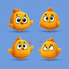 Obraz premium Cartoon Chicken Nugget. Adorable Mascot with Cute Expressions