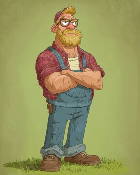 Cartoon Hillbilly. Two Funny Redneck Guys with Comic Humor