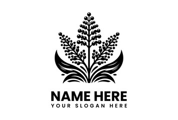 Stylized Black Floral Design with Berries and Leaves for Logo or Branding.