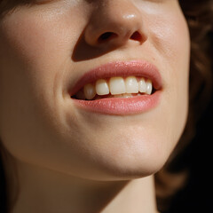 Captivating Woman A Close-Up Portrait of Radiant Lips and a Flawless Smile in Natural Light