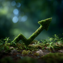 Eco-Growth Green Arrow Symbolizing Progress Amidst Lush Foliage, Signifying Sustainable Success