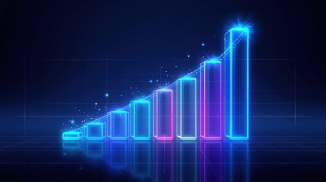Stunning neon growth chart showcasing professional success, dynamic financial progress with vibrant colors and futuristic style for business presentations - Powered by Adobe