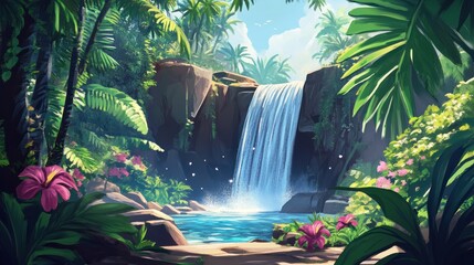 Tropical waterfall landscape