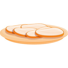 Slices of cooked meat served on a light orange plate illustration against a transparent background showing a simple food presentation