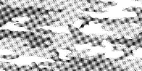 Abstract halftone seamless camouflage, led style texture. Dot pattern in black colors, camo digital background. Vector pixel art wallpaper
