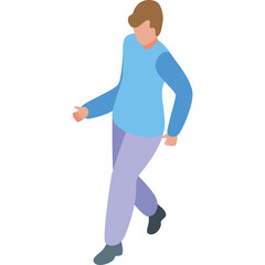Isometric View of a Person Walking in Light Blue Long Sleeved Shirt and Lavender Pants Against a Transparent Background