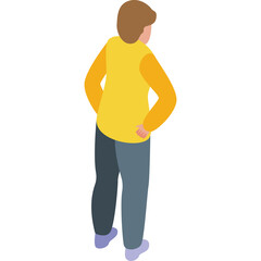 Fototapeta premium Isometric View of a Person Standing with Hands on Hips Wearing Yellow Long Sleeve Shirt and Blue Pants Against Transparent Background