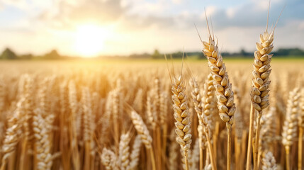 Fototapeta premium Golden wheat field under sunlight, showcasing nature beauty and warmth