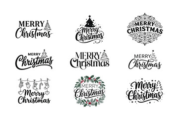 Merry Christmas Lettering Design Set