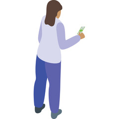 Isometric View of a Person Holding a Smartphone with Green Screen Display and Wearing Casual Clothes in a Studio Setting