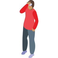 Isometric View of a Person in Red Long Sleeve Shirt and Blue Pants Holding Head in Distress or Thinking Pose on Transparent Background Detailed Illustration
