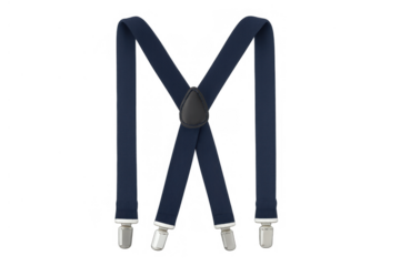 Blue suspenders with silver clips presenting classic fashion accessory, personal style, and elegance on transparent background