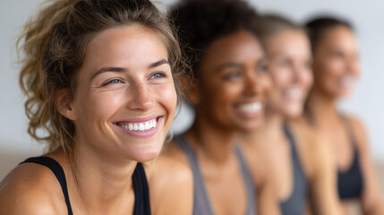 Fototapeta premium Diverse women practicing yoga together indoors for relaxation and well-being