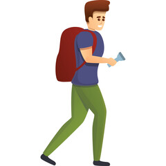 Smiling Man With Backpack And Map Walking On White Background