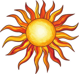 illustration sun orange flames