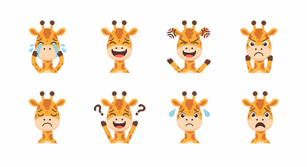 Fototapeta premium Simple vector illustration set featuring the head of a Reindeer (or Giraffe) adorned with a crown ornament, repeated in eight variations