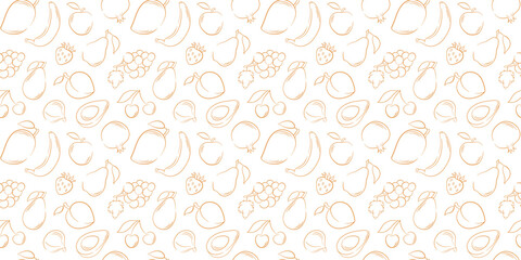 Seamless pattern with fruit in line art style. Design for wrapping paper, textile, print, fabric, wallpaper.