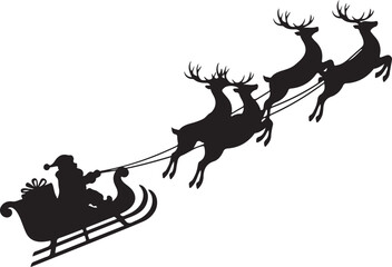 Vector art of santa claus in his sleigh pulled by reindeer silhouette, a classic and magical image for christmas cards, decorations, and holidaythemed designs