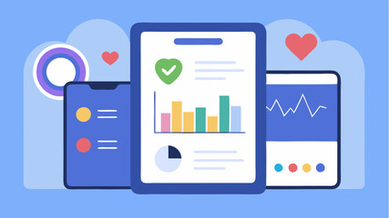 A health monitoring app displaying key metrics such as heart rate and sleep patterns using easytoread graphs and daily summary cards.