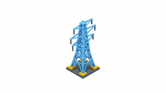 Animated 3D Model of a Blue Electrical Pylon Rotating.
