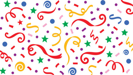 Obraz premium Abstract geometric confetti seamless pattern. Colourful confetti shapes for party celebration and festive events. modern background with playful shapes, circles, triangles, and curves. Vector 