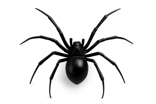 Black spider arachnid creature on transparent background