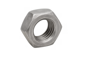 Stainless steel hexagonal nut isolated on transparent background, industrial hardware component for construction and machinery