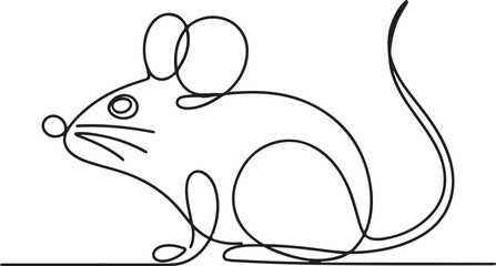 Minimalist single line drawing of a cute mouse in profile