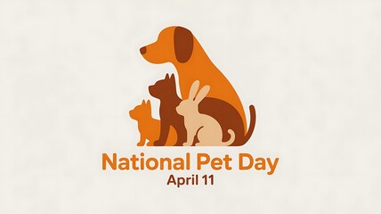 National pet day illustration with a dog, cat, and rabbit silhouette on a textured background with text april 11
