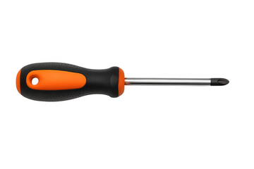 Phillips-head screwdriver with orange and black handle, essential hand tool for repair, maintenance, and diy projects, transparent background