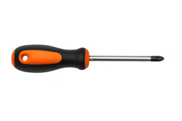 Phillips-head screwdriver with orange and black handle, essential hand tool for repair, maintenance, and diy projects, transparent background
