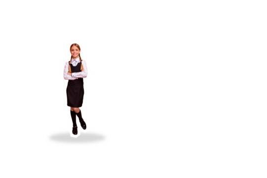 Composite photo collage of happy schoolgirl wear student uniform season autumn fall september pupil isolated on painted background