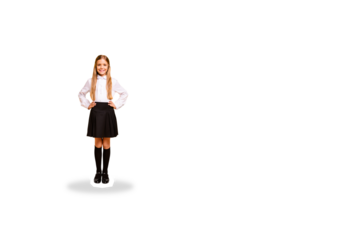 Composite photo collage of happy cute girl school study pupil concept wear uniform autumn fall season isolated on painted background