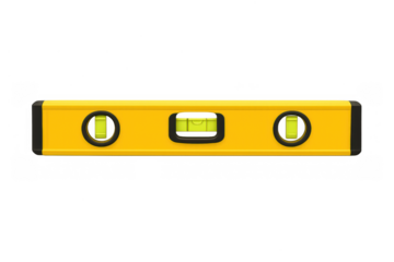 Yellow spirit level tool showing accuracy, precision, and perfect balance on transparent background