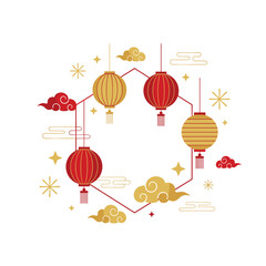 Festive Chinese Lanterns and Clouds for Celebrations.