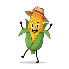 Cartoon Corn Character Wearing a Hat and Dancing.