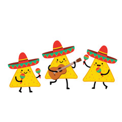 Cartoon Nachos Mariachi Band Celebrating Mexican Culture with Music.