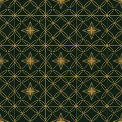 Elegant Gold Star and Circle Pattern on Dark Green Background.