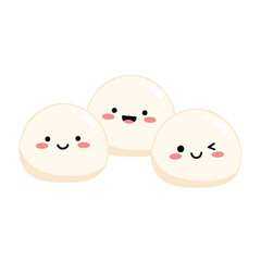 Three Adorable Mochi Desserts with Smiling Faces.