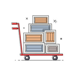 Hand Truck Loaded with Stacked Boxes for Delivery.